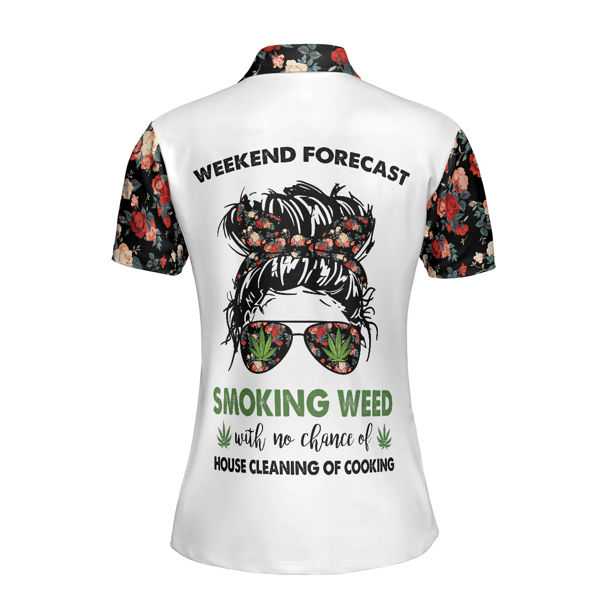 Weekend Forecast Smoking Weed Women Polo Shirt, Floral And Weed Leaf Graphics Women Polo Shirt - Perfect Gift For Female, Ladies, Girls - Image 3