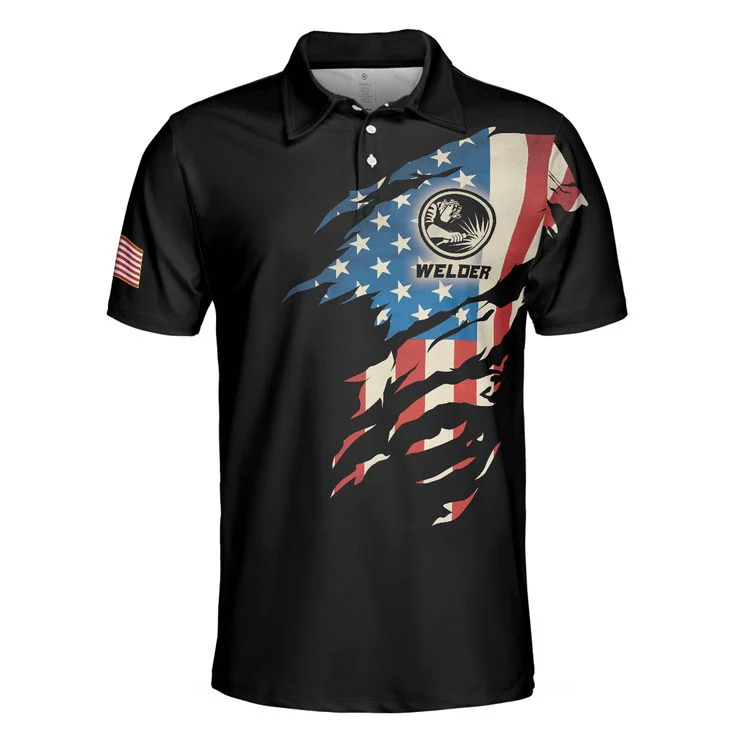 Welder My Craft Allows Me To Build Anything Polo Shirt, Skull American Flag Welder Shirt For Men - Perfect Gift For Men, Welder - Image 3