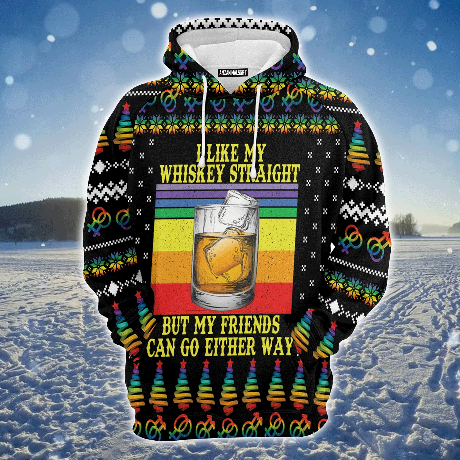 Whiskey Premium Christmas Hoodie, I Like My Whiskey Straight Unisex Hoodie For Men & Women - Perfect Gift For Christmas, Whiskey Lover - Image 2