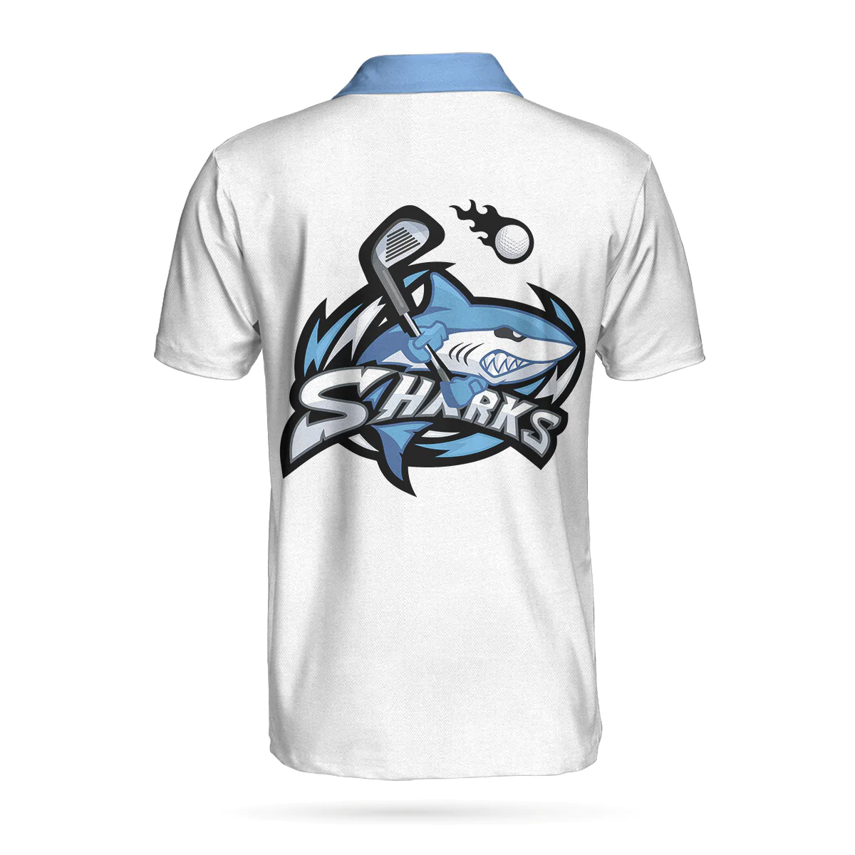 White And Blue Argyle Pattern American Flag Shark Golfer Men Polo Shirt, Jawsome Golfer Shark Golf Polo Shirt, Best Golf Shirt For Men, Golfers - Image 2