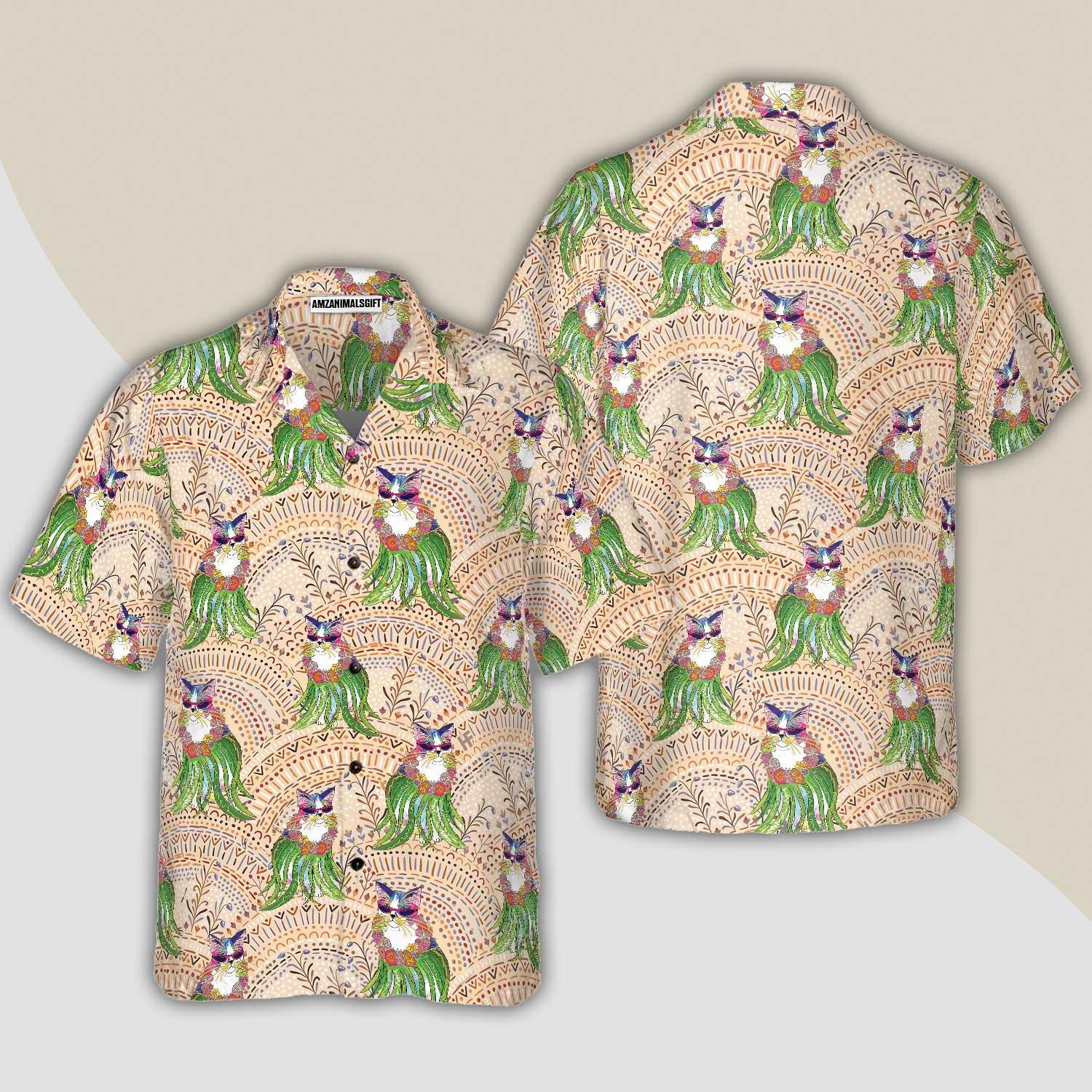 White Cat Hawaiian Shirt, Funny Black Cat Shirt For Men - Perfect Gift For Men, Cat Lovers, Husband, Boyfriend, Friend, Family