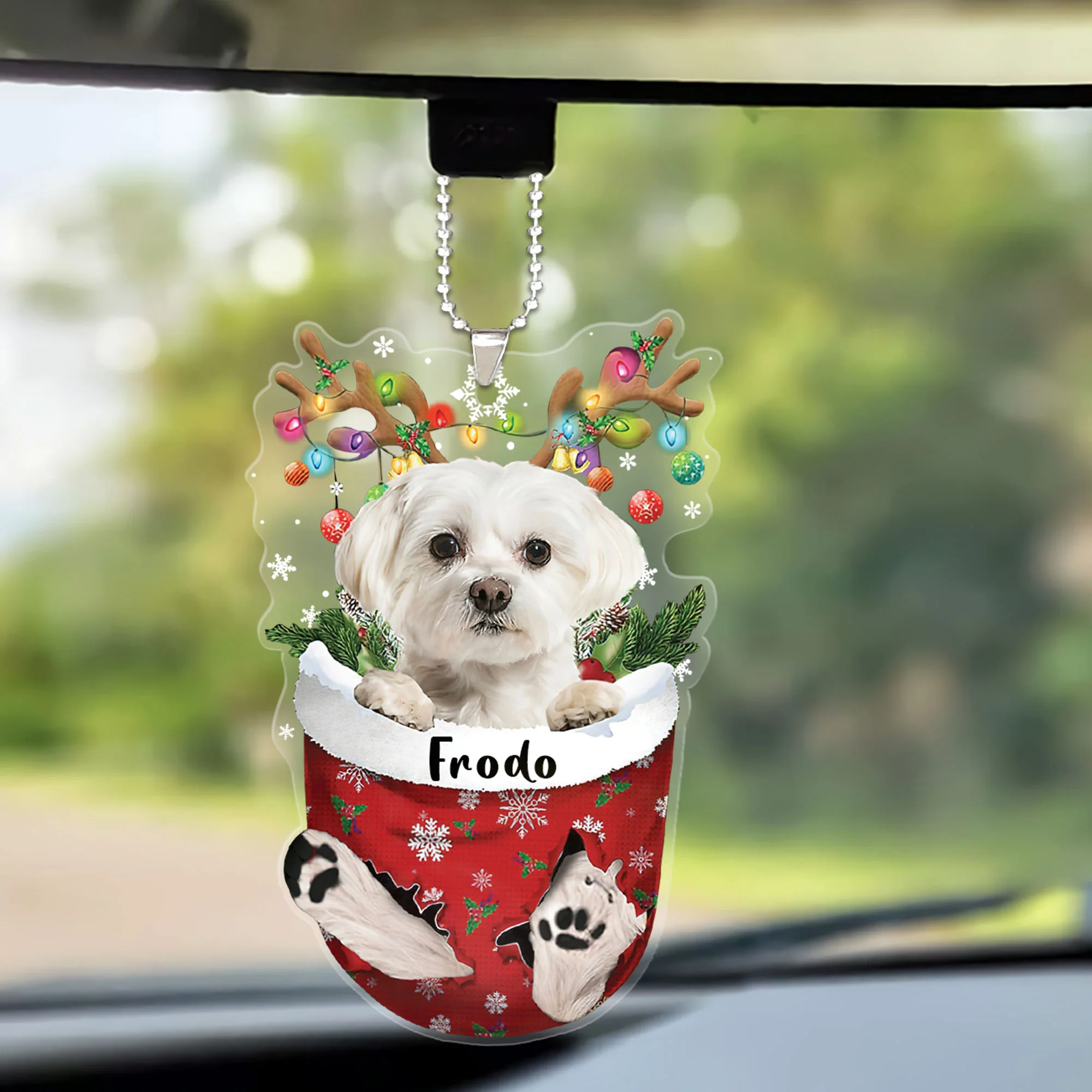 White Maltese In Snow Pocket Christmas Car Ornament - Christmas Gift For White Maltese Lovers, Dog Lovers - Image 2