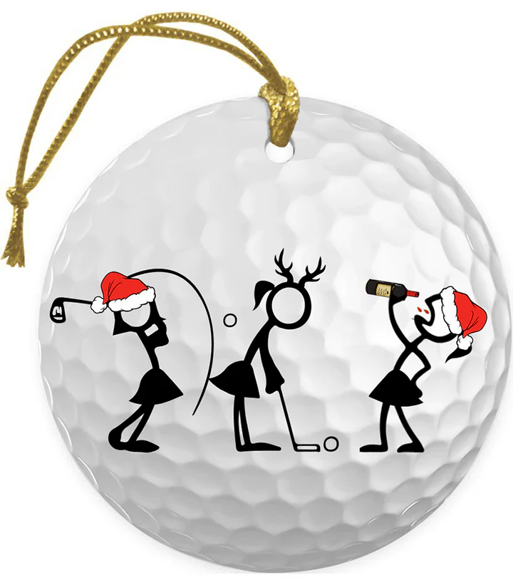 Wine Women Stick Man Circle Ceramic Ornament, Women Player Golf Stick Circle Ceramic Ornament - Best Gift For Christmas, Decor Home - Image 3