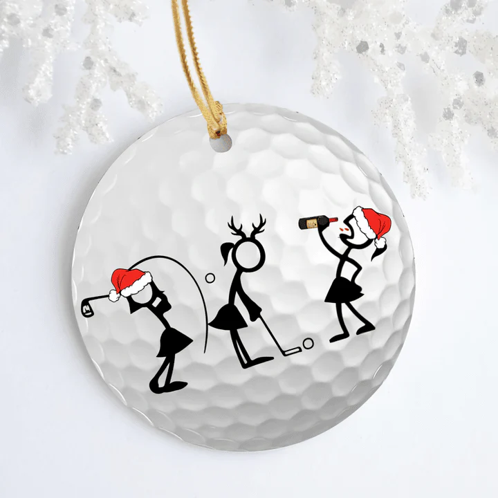 Wine Women Stick Man Circle Ceramic Ornament, Women Player Golf Stick Circle Ceramic Ornament - Best Gift For Christmas, Decor Home - Image 4
