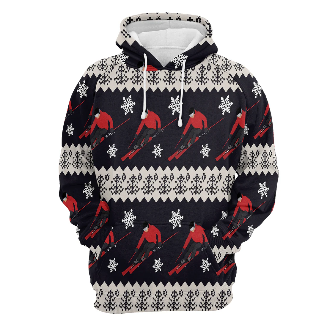 Winter Skiing Xmas Premium Christmas Hoodie, Winter Skiing Unisex Back White Hoodie For Men & Women - Perfect Gift For Christmas, Winter Skiing Lovers - Image 3