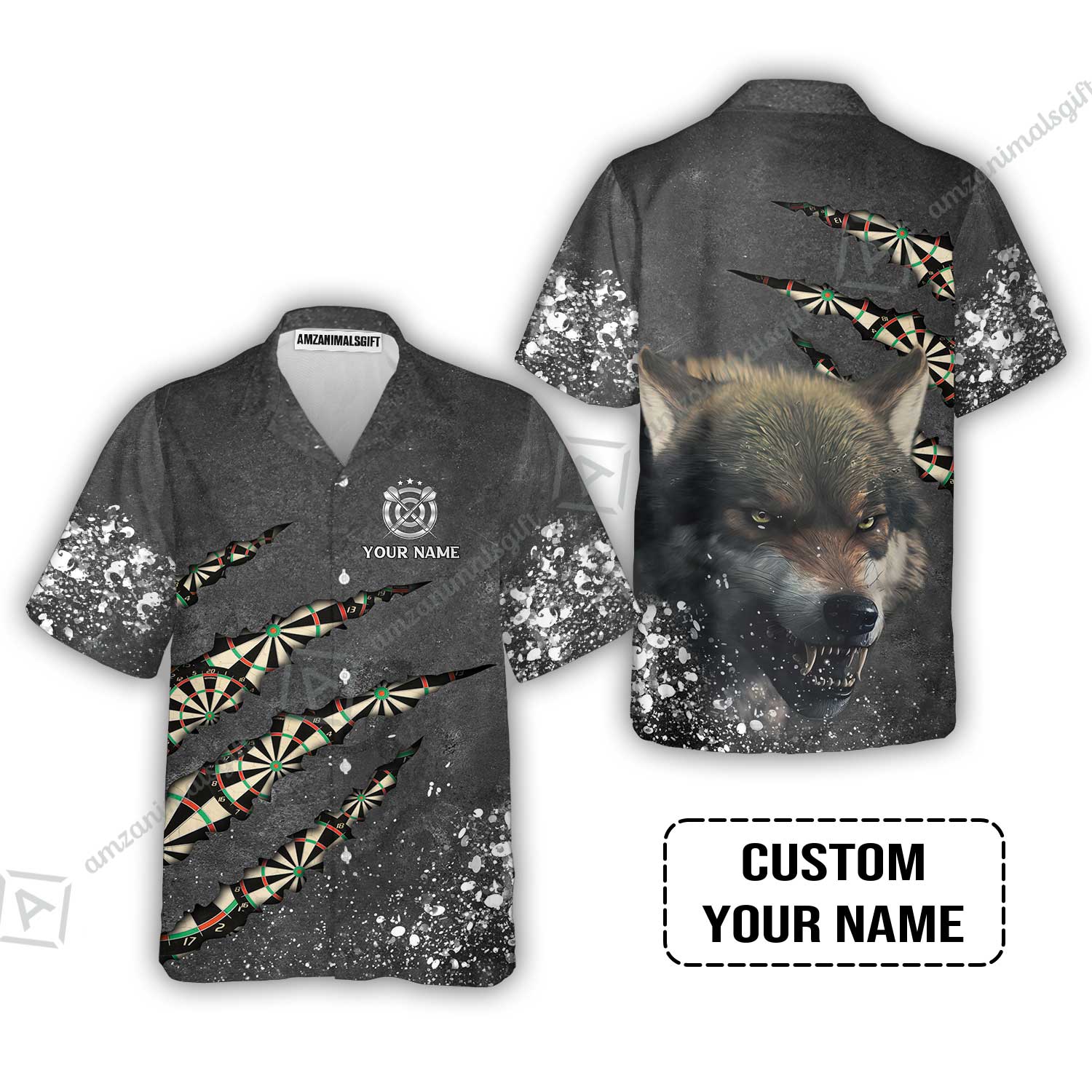 Wolf And Darts Custom Name Long Polo Shirt, Darts Paint Splash Personalized Long Polo Shirt - Image 8