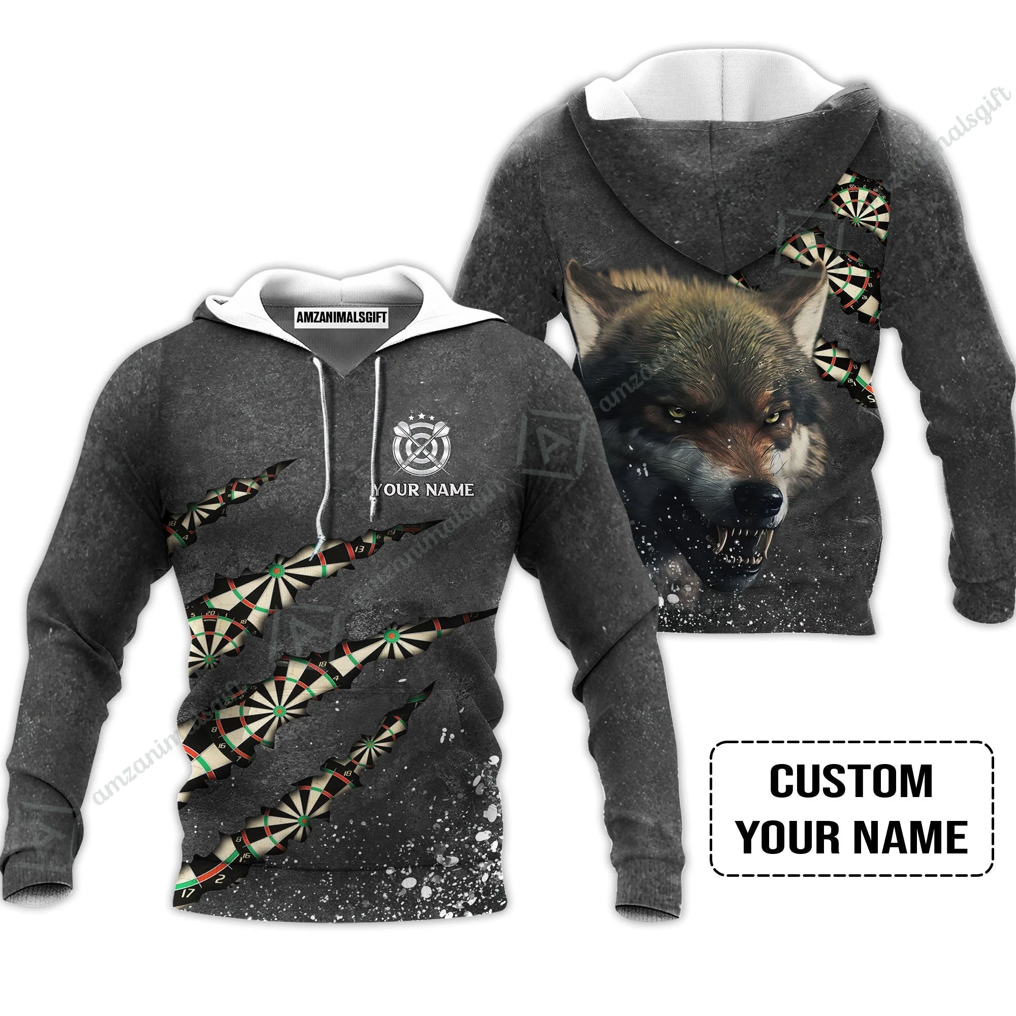 Wolf And Darts Custom Name Sweatshirt, Darts Paint Splash Personalized Sweatshirt - Image 3