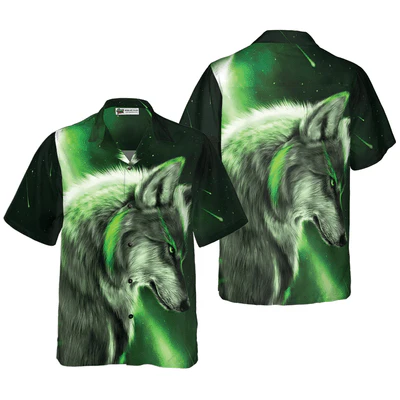 Wolf Hawaiian Shirt, Fantasy Green Wolf Aloha Shirt For Men - Perfect Gift For Husband, Boyfriend, Friend, Family - Image 2