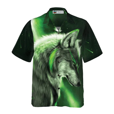 Wolf Hawaiian Shirt, Fantasy Green Wolf Aloha Shirt For Men - Perfect Gift For Husband, Boyfriend, Friend, Family - Image 3
