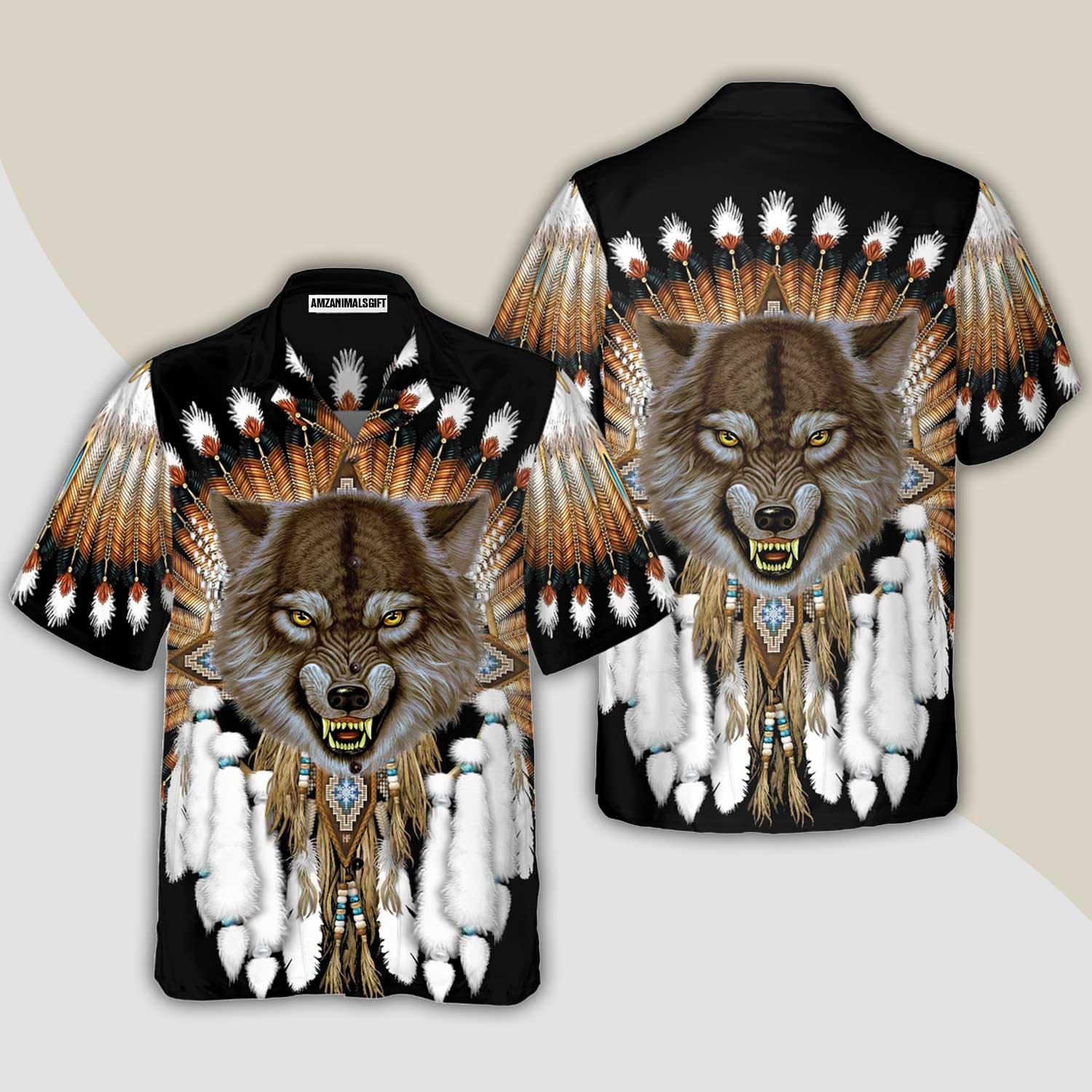Wolf Hawaiian Shirt, Tribal Angry Wolf Shirt For Men Hawaiian Shirt - Perfect Gift For Wolf Lovers, Husband, Boyfriend, Friend, Family