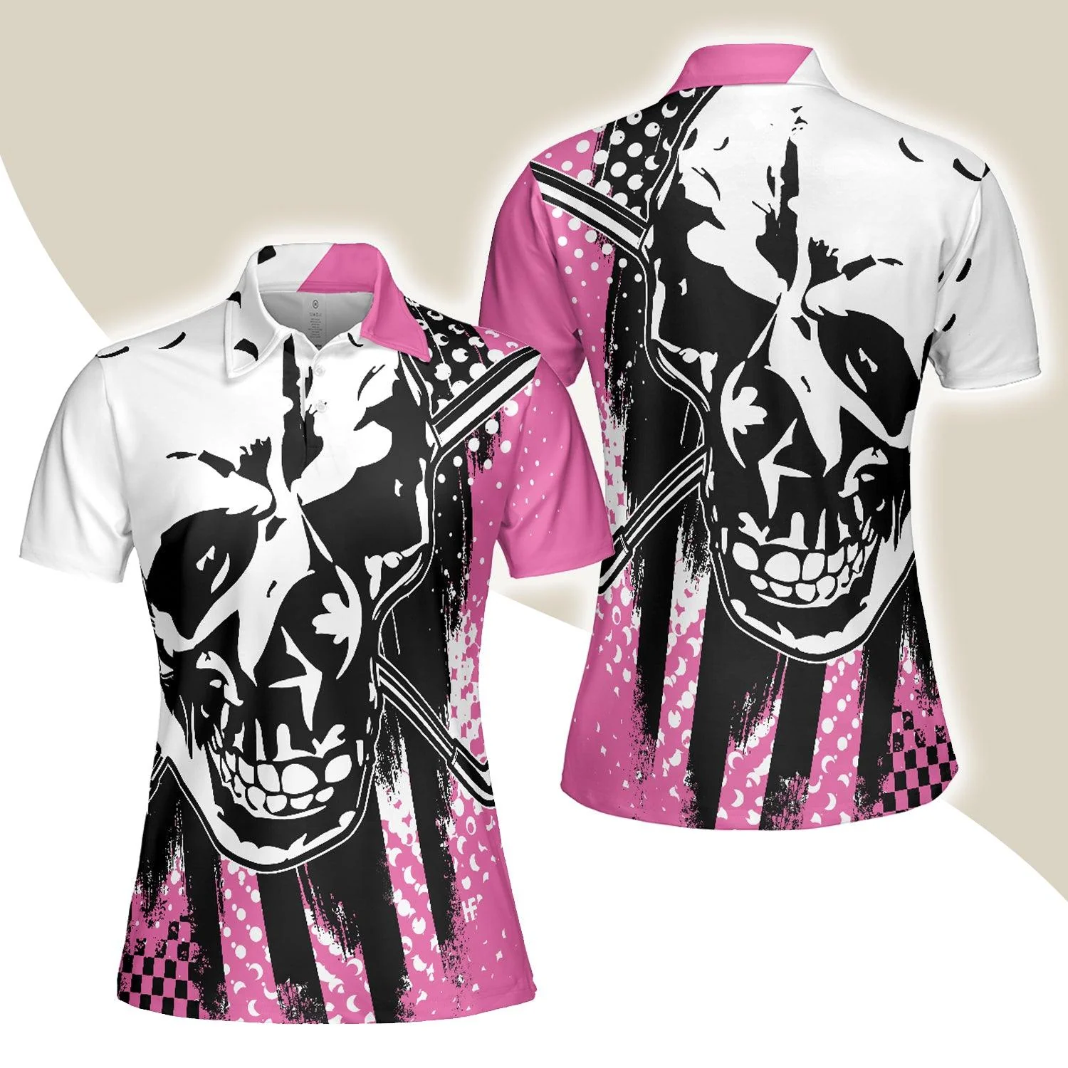 Women Polo Shirt - Blade Ladies Golf Pink Short Sleeve Women Polo Shirt, Skull Golf Shirt For Women, Unique Female Goff Gift