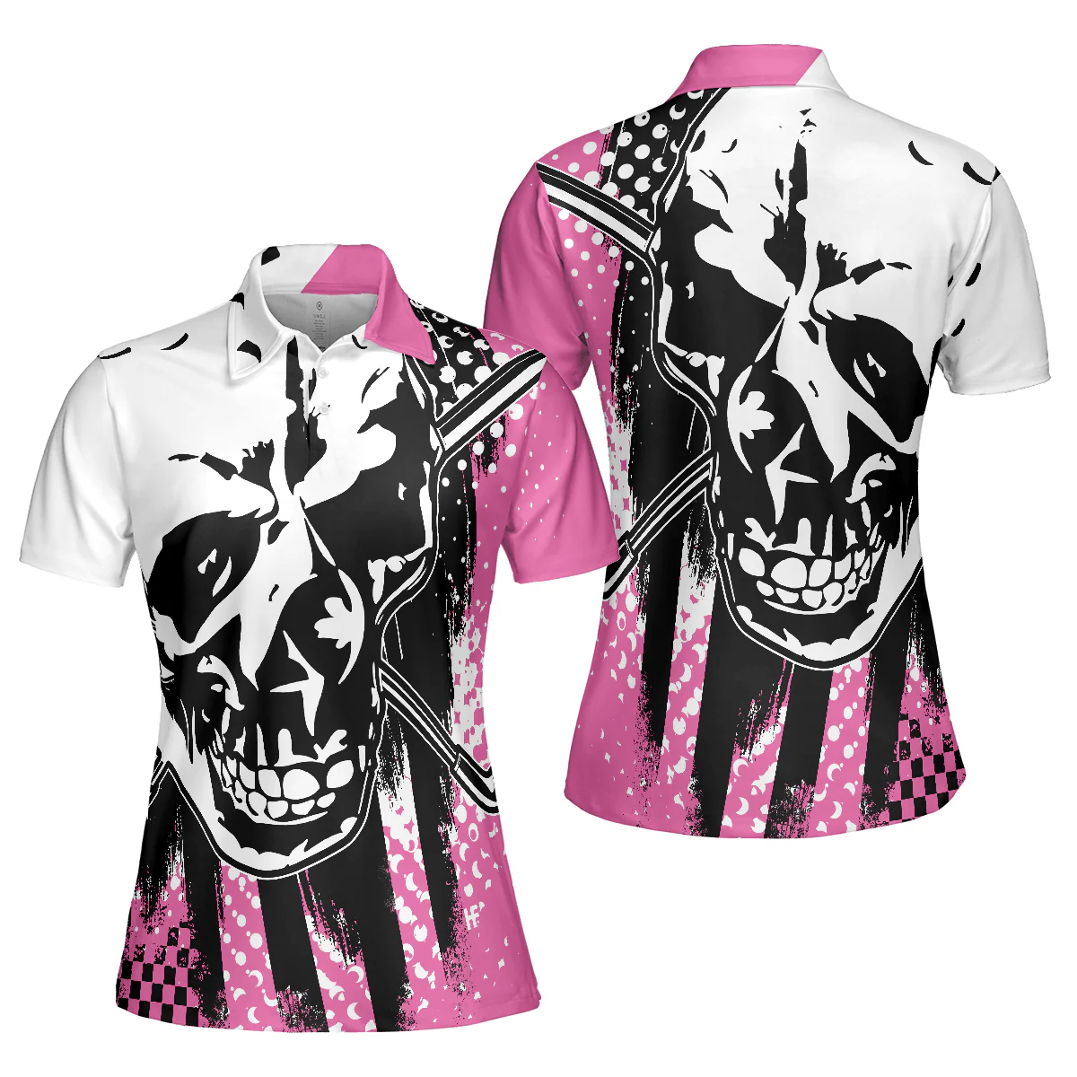 Women Polo Shirt - Blade Ladies Golf Pink Short Sleeve Women Polo Shirt, Skull Golf Shirt For Women, Unique Female Goff Gift - Image 2