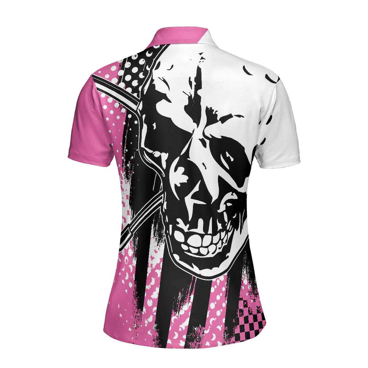 Women Polo Shirt - Blade Ladies Golf Pink Short Sleeve Women Polo Shirt, Skull Golf Shirt For Women, Unique Female Goff Gift - Image 3