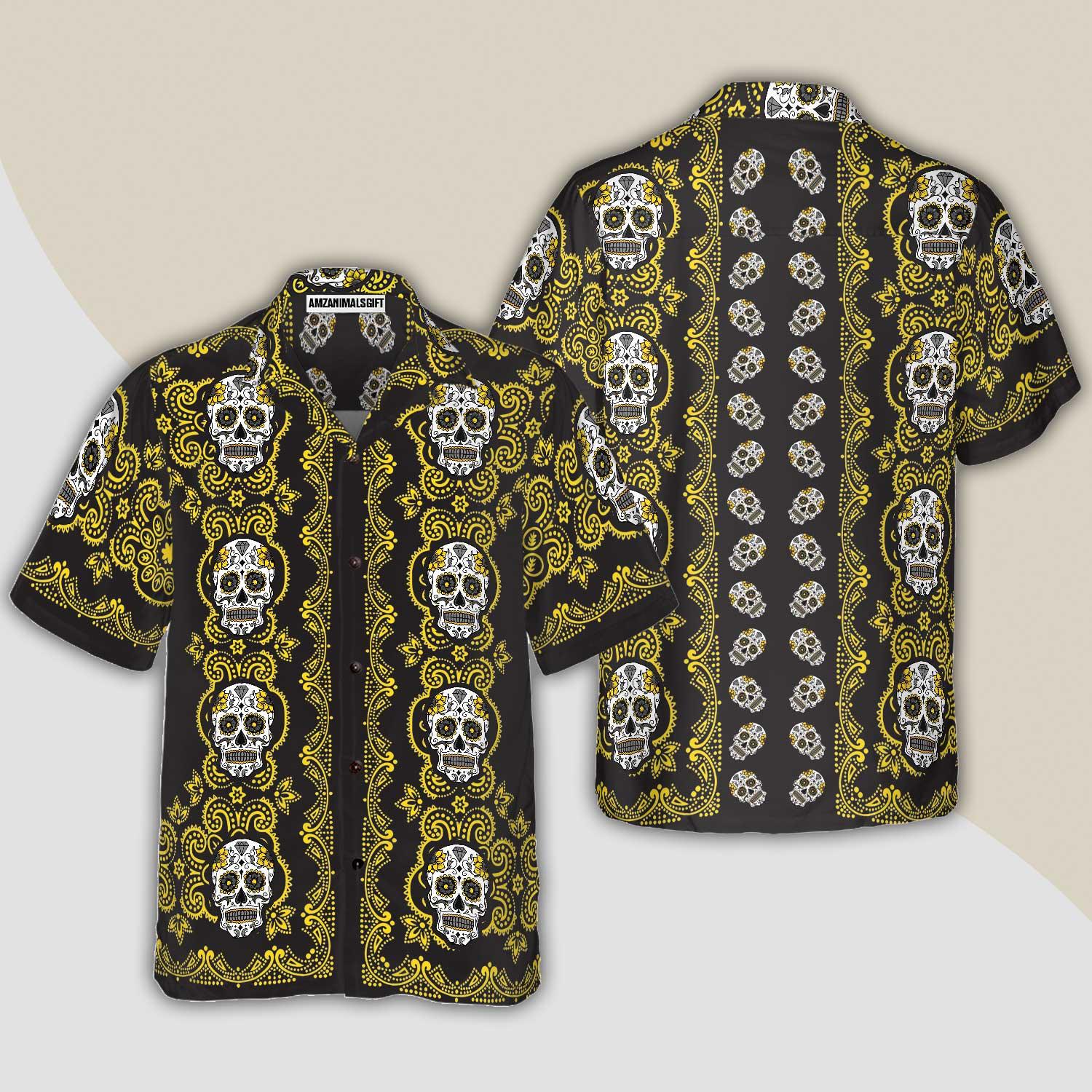 Yellow Sugar Skull Aloha Hawaiian Shirt For Summer, Colorful Shirt For Men Women, Perfect Gift For Friend, Team, Family