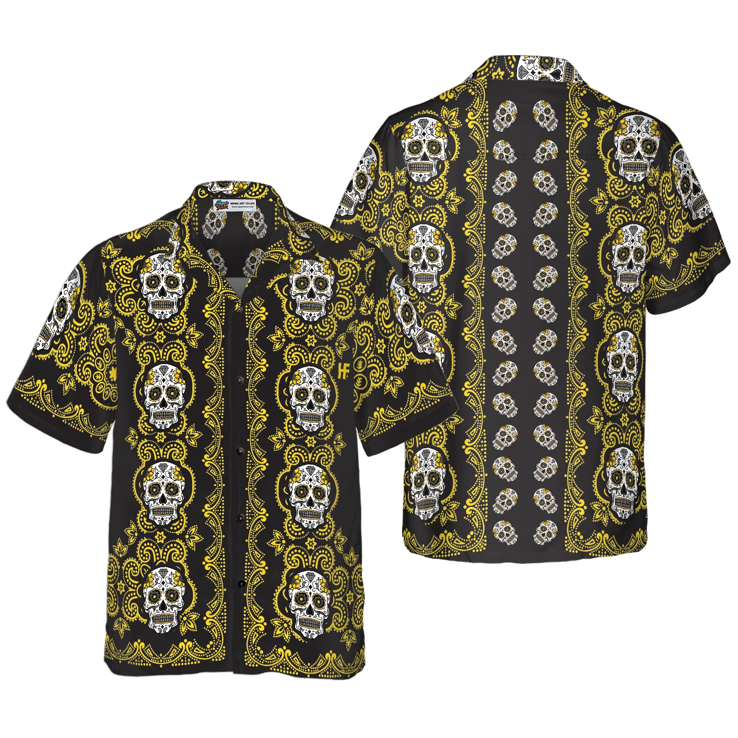 Yellow Sugar Skull Aloha Hawaiian Shirt For Summer, Colorful Shirt For Men Women, Perfect Gift For Friend, Team, Family - Image 2