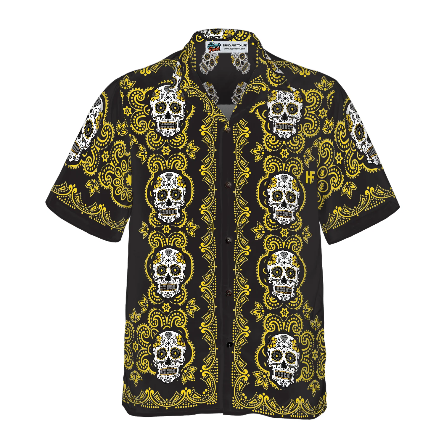 Yellow Sugar Skull Aloha Hawaiian Shirt For Summer, Colorful Shirt For Men Women, Perfect Gift For Friend, Team, Family - Image 4