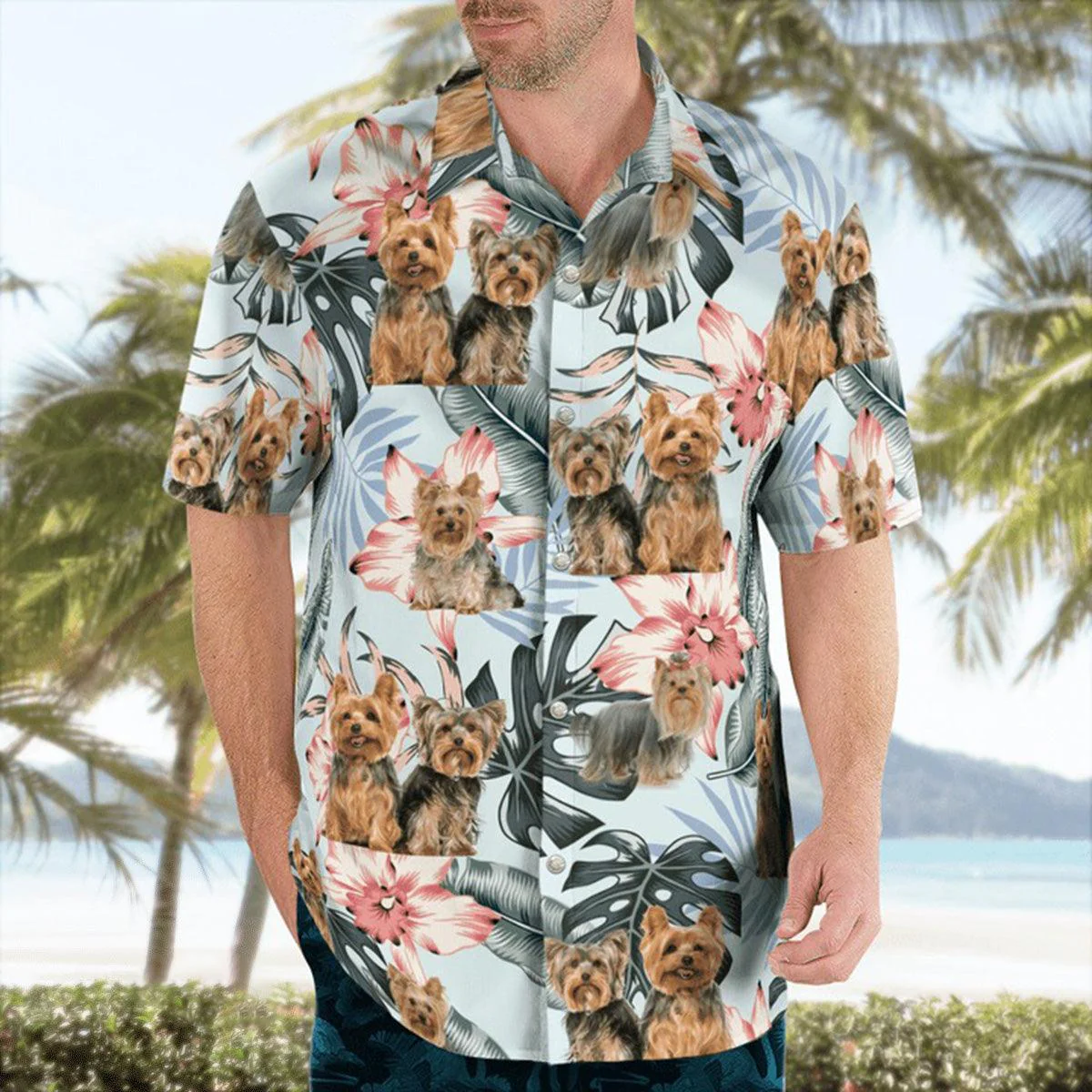 Yorkshire Aloha Hawaiian Shirt, Yorkie Tropical Pattern Hawaiian Shirt, Yorkie Aloha Shirt For Summer - Perfect Gift For Men, Women, Dog Lover, Friend - Image 3