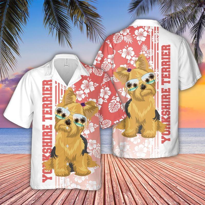 Yorkshire Terrier Aloha Hawaiian Shirt - Tropical Leaves Hawaiian Shirt, Yorkshire Terrier Sunglass Hawaiian Shirt For Men & Women, Dog Lover - Image 2