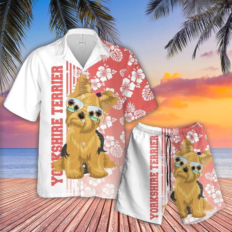 Yorkshire Terrier Aloha Hawaiian Shirt - Tropical Leaves Hawaiian Shirt, Yorkshire Terrier Sunglass Hawaiian Shirt For Men & Women, Dog Lover - Image 3
