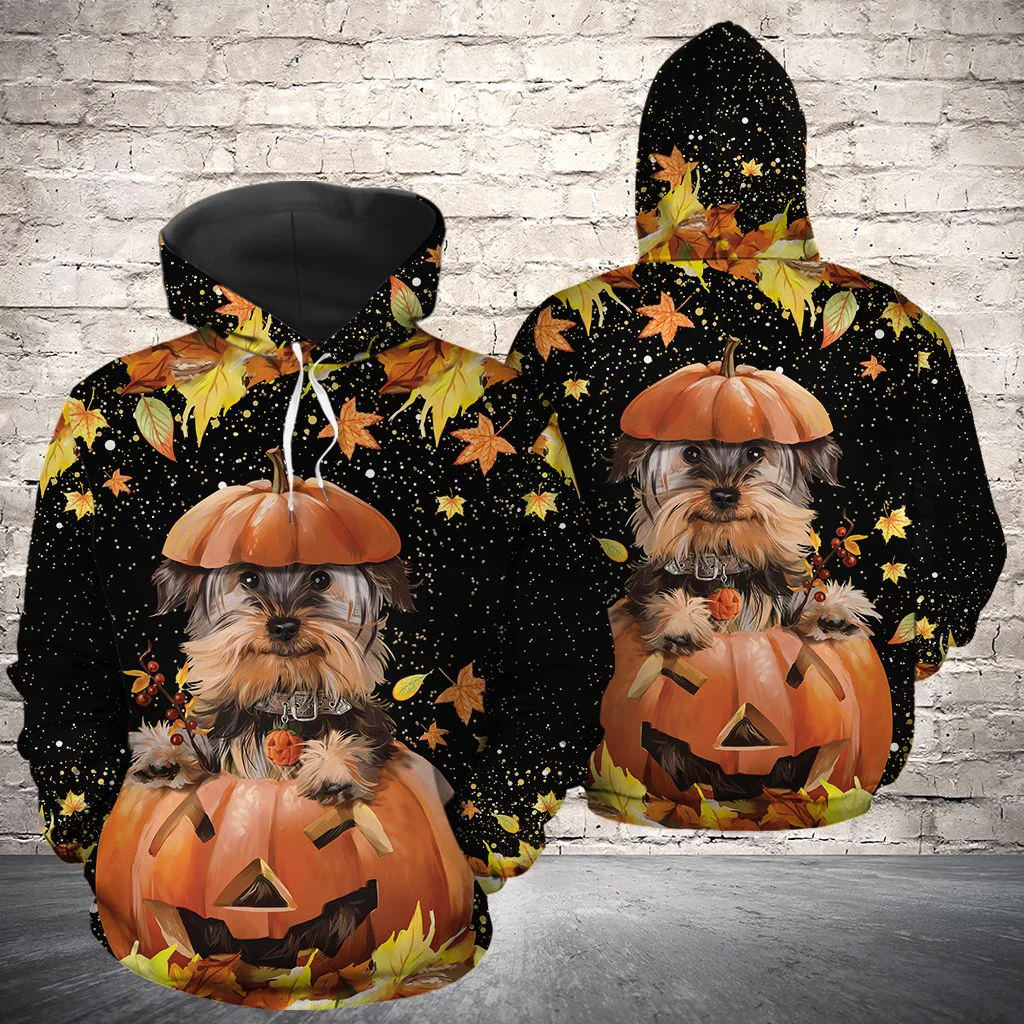 Yorkshire Terrier Fall Halloween Pullover Premium Hoodie, Perfect Outfit For Men And Women On Christmas New Year Autumn Winter - Image 2