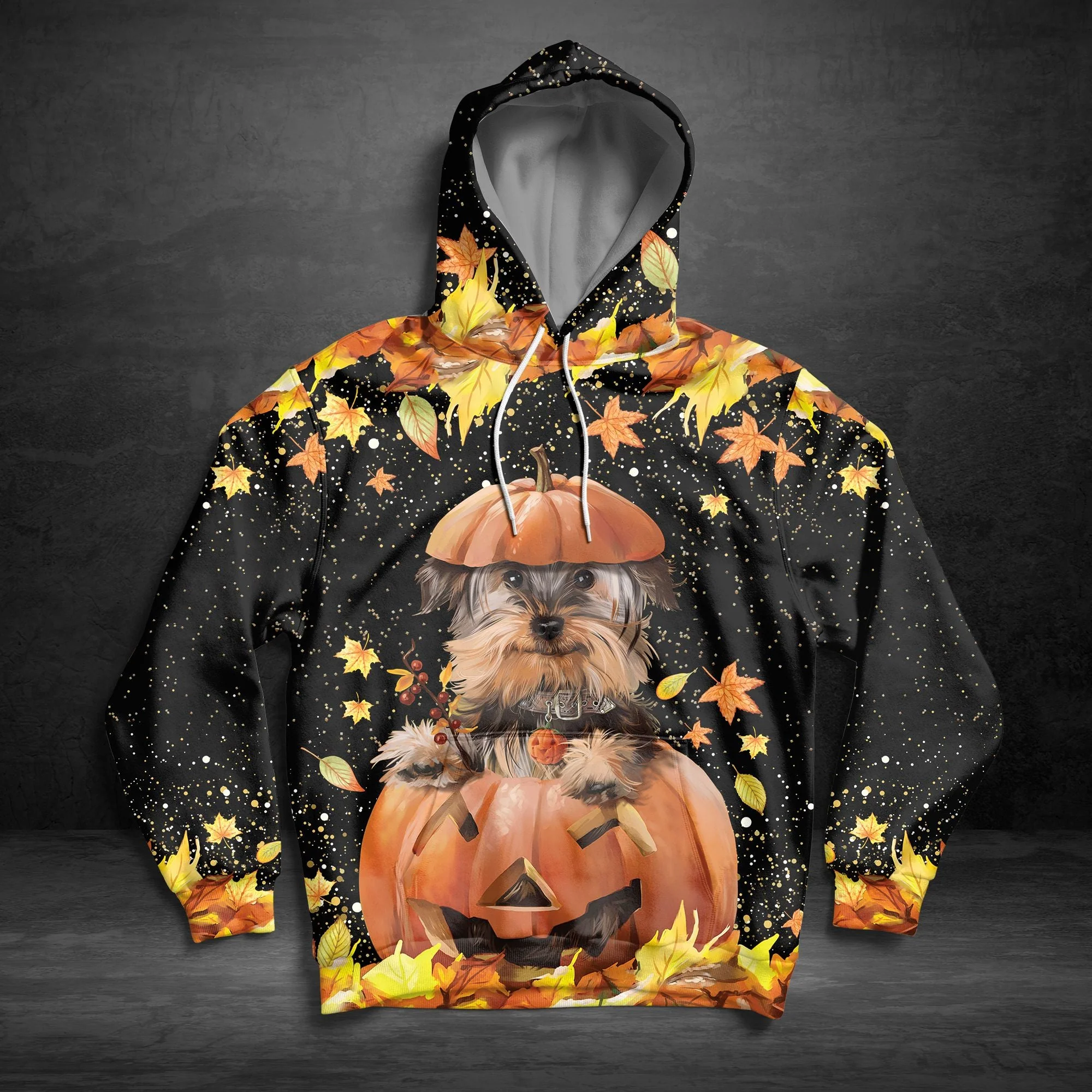 Yorkshire Terrier Fall Halloween Pullover Premium Hoodie, Perfect Outfit For Men And Women On Christmas New Year Autumn Winter - Image 3
