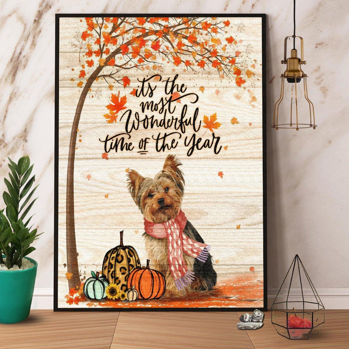 Yorkshire Terrier Portrait Premium Wrapped Canvas - It's The Most Wonderful Time Of The Year - Gift For Family, Friends, Dog Lovers